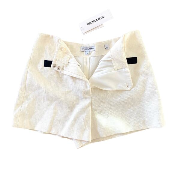Veronica Beard Gershwin Tailored Shorts Sz 10 Ivory Tweed Navy Trim Buttons - Picture 6 of 12